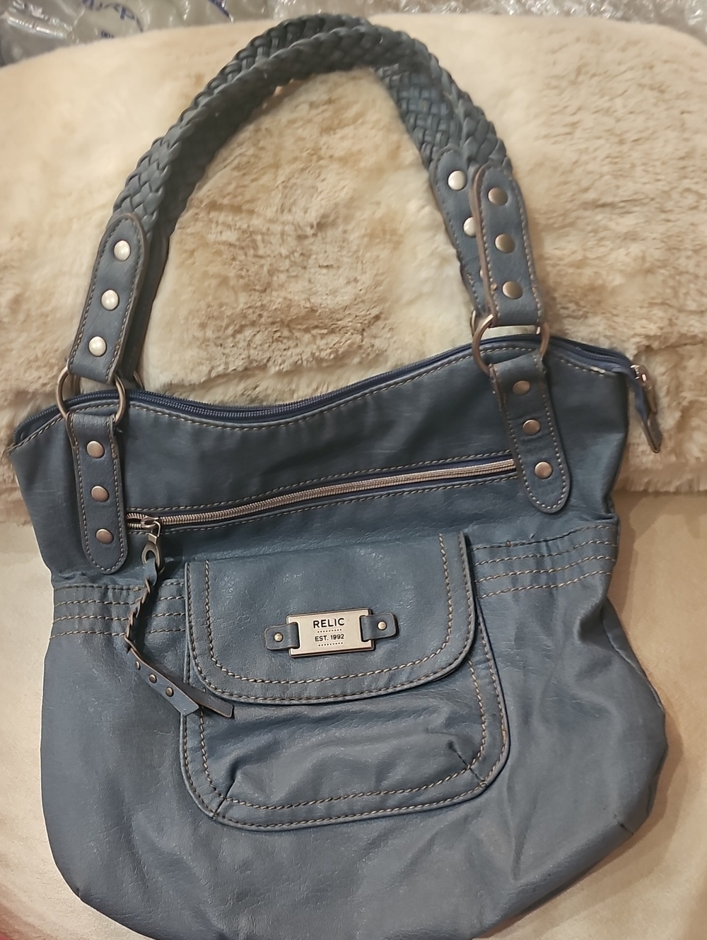 Relic Navy Blue Braided-Handle Shoulder Bag